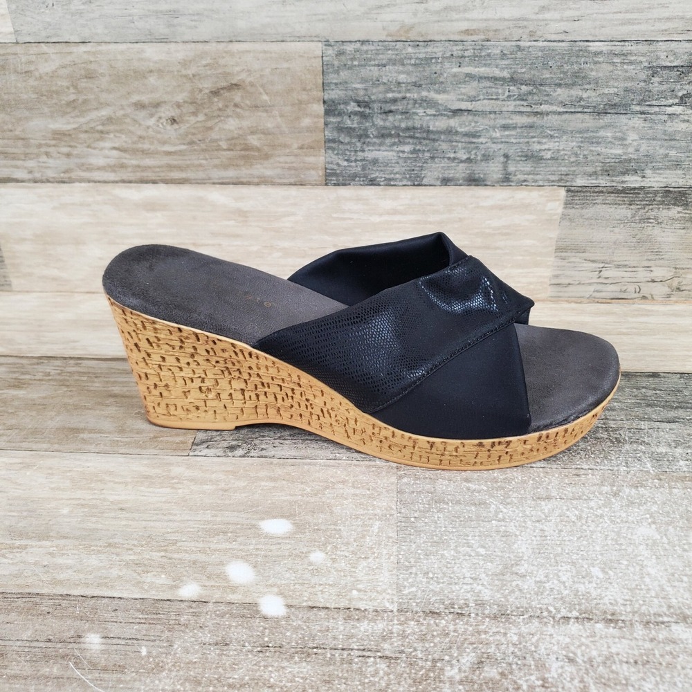 David Tate Womens Dressy Mules Sandals Sz 10.5 M Perfect Black Lizard Wedge Heel